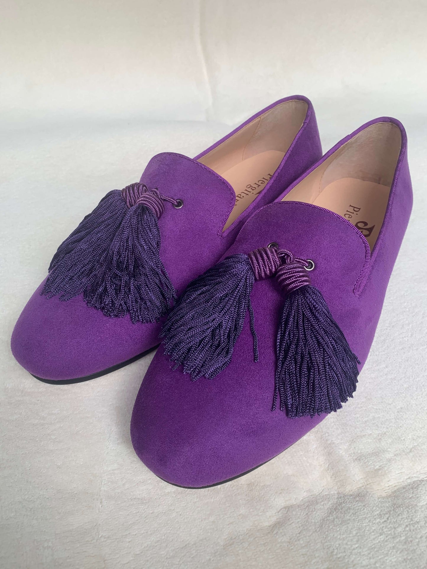 Men Handmade Shoes Purple Suede Loafers Tassels