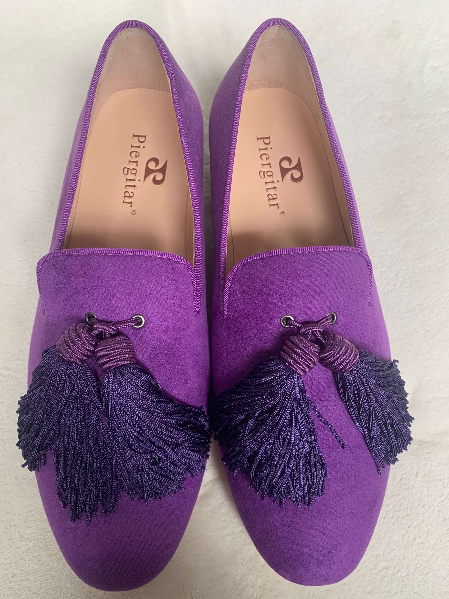 Men Handmade Shoes Purple Suede Loafers Tassels