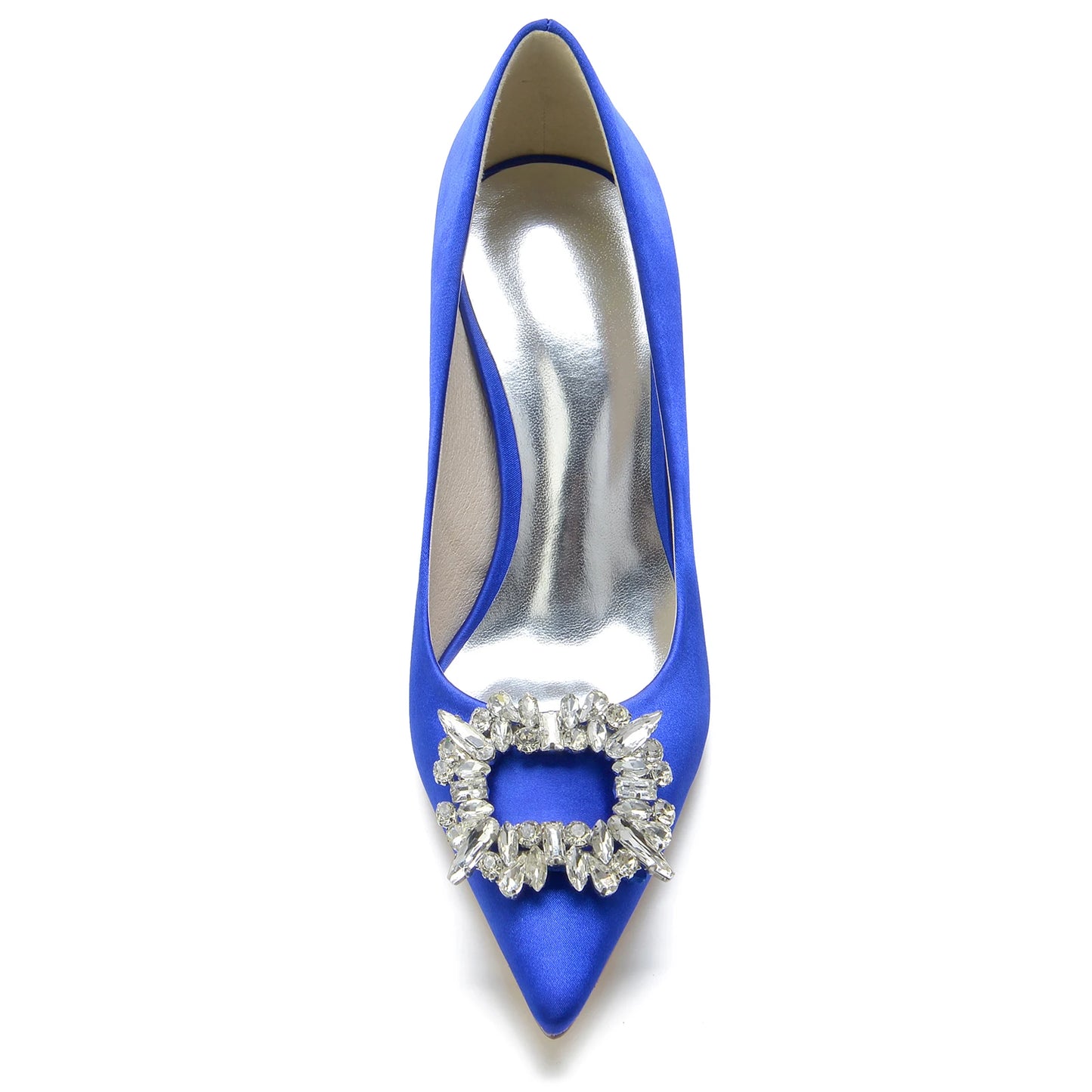 Classic Satin Pointed Toe Pumps with Crystal Brooch