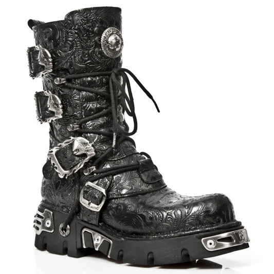 Pattern Lace Up Round Toe Platform Mid-Calf Motorcycle Boots