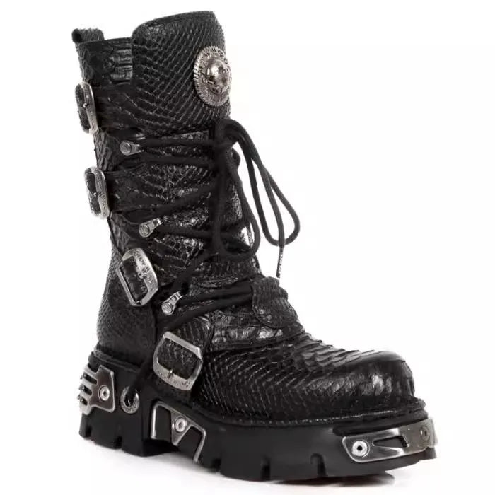 Pattern Lace Up Round Toe Platform Mid-Calf Motorcycle Boots