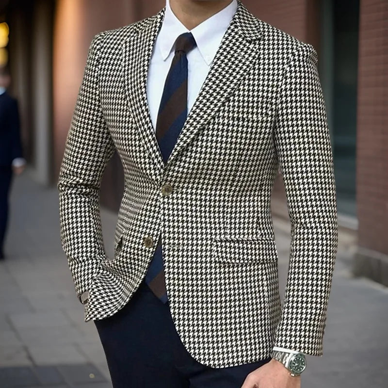 Men's Black and White Houndstooth Suit