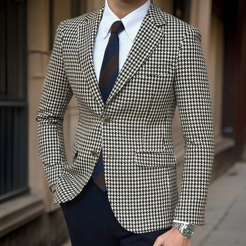 Men's Black and White Houndstooth Suit