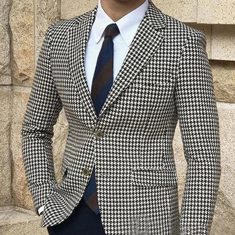 Men's Black and White Houndstooth Suit