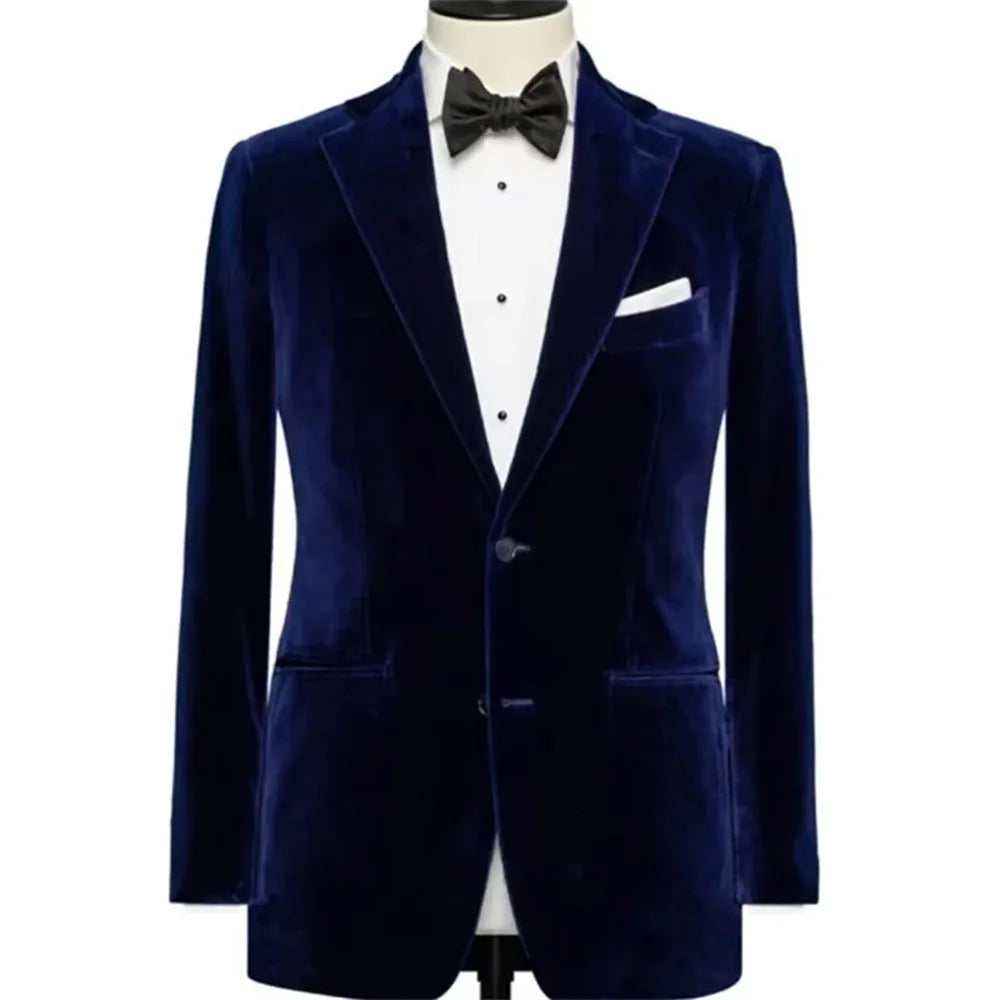 Royal Blue Slim Fit Velvet Blazer for Men