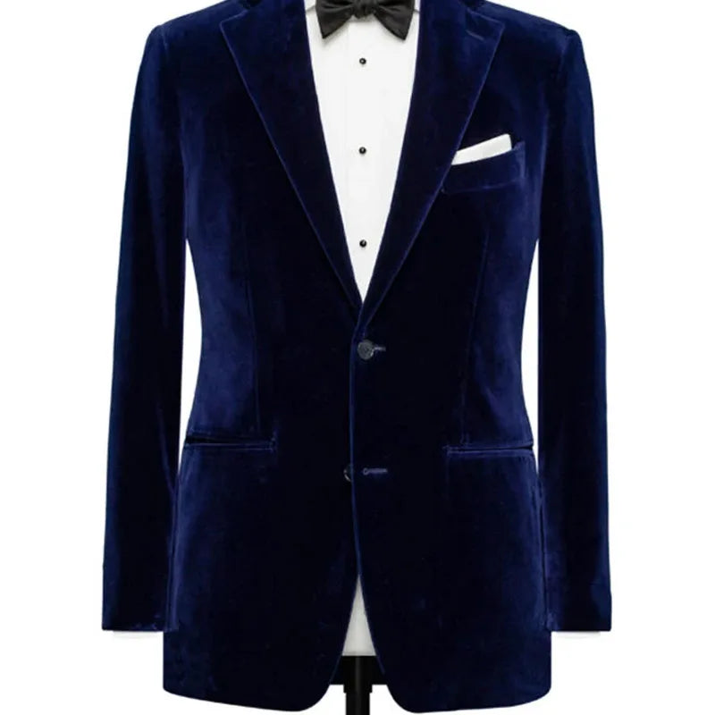 Royal Blue Slim Fit Velvet Blazer for Men