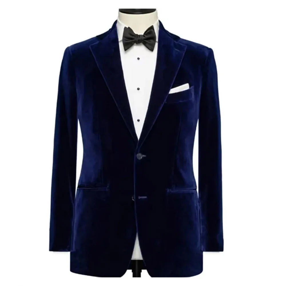 Royal Blue Slim Fit Velvet Blazer for Men