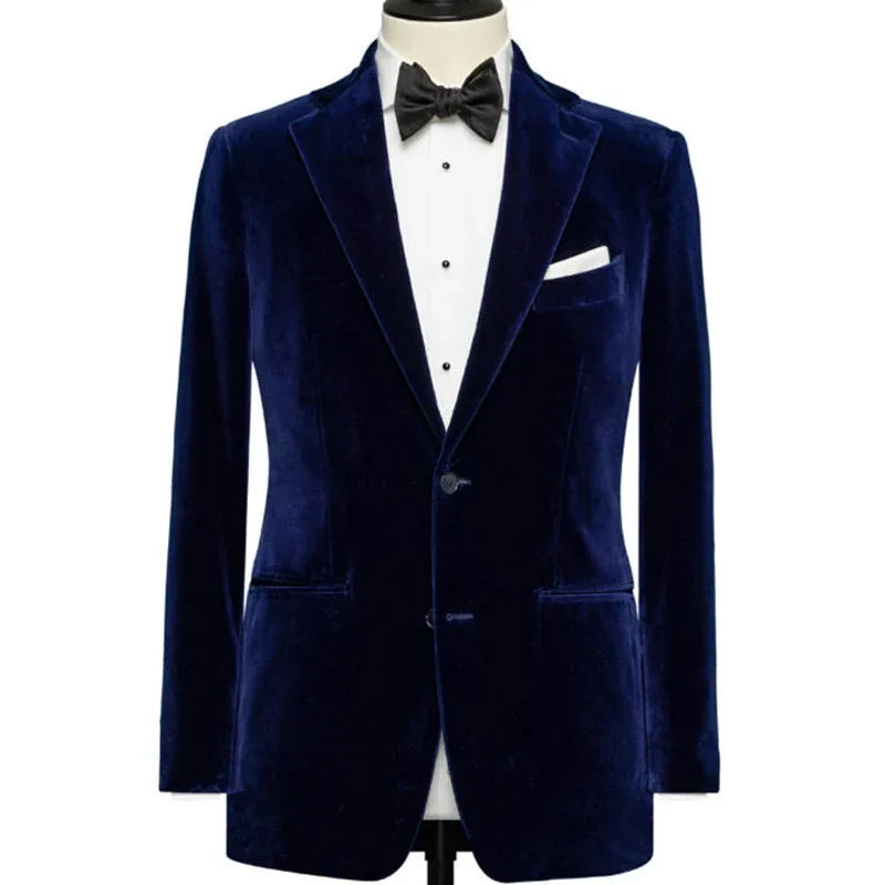 Royal Blue Slim Fit Velvet Blazer for Men