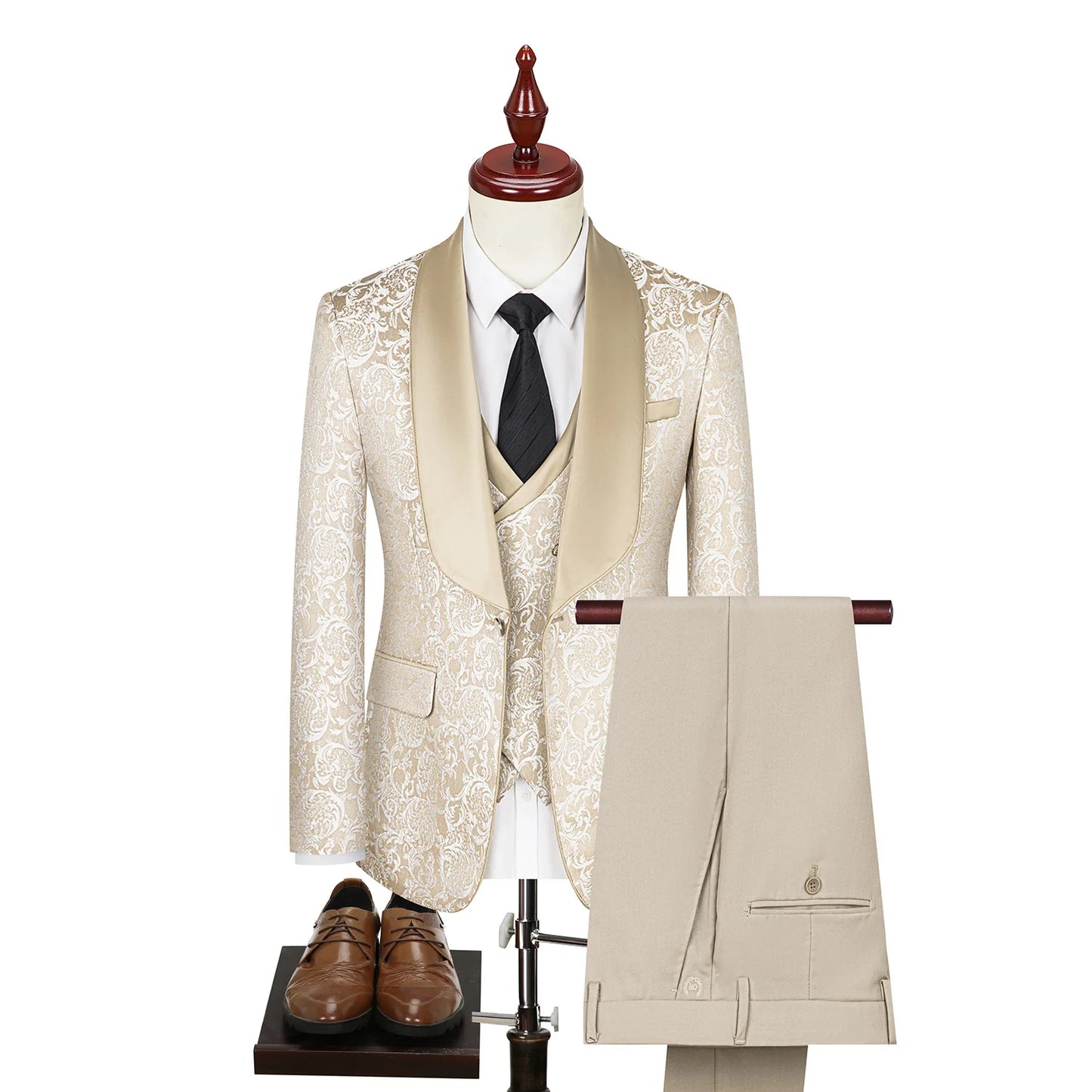 Cross-Border Plus-Size Men's Jacquard Suit 3 Piece Wedding Groom Suit