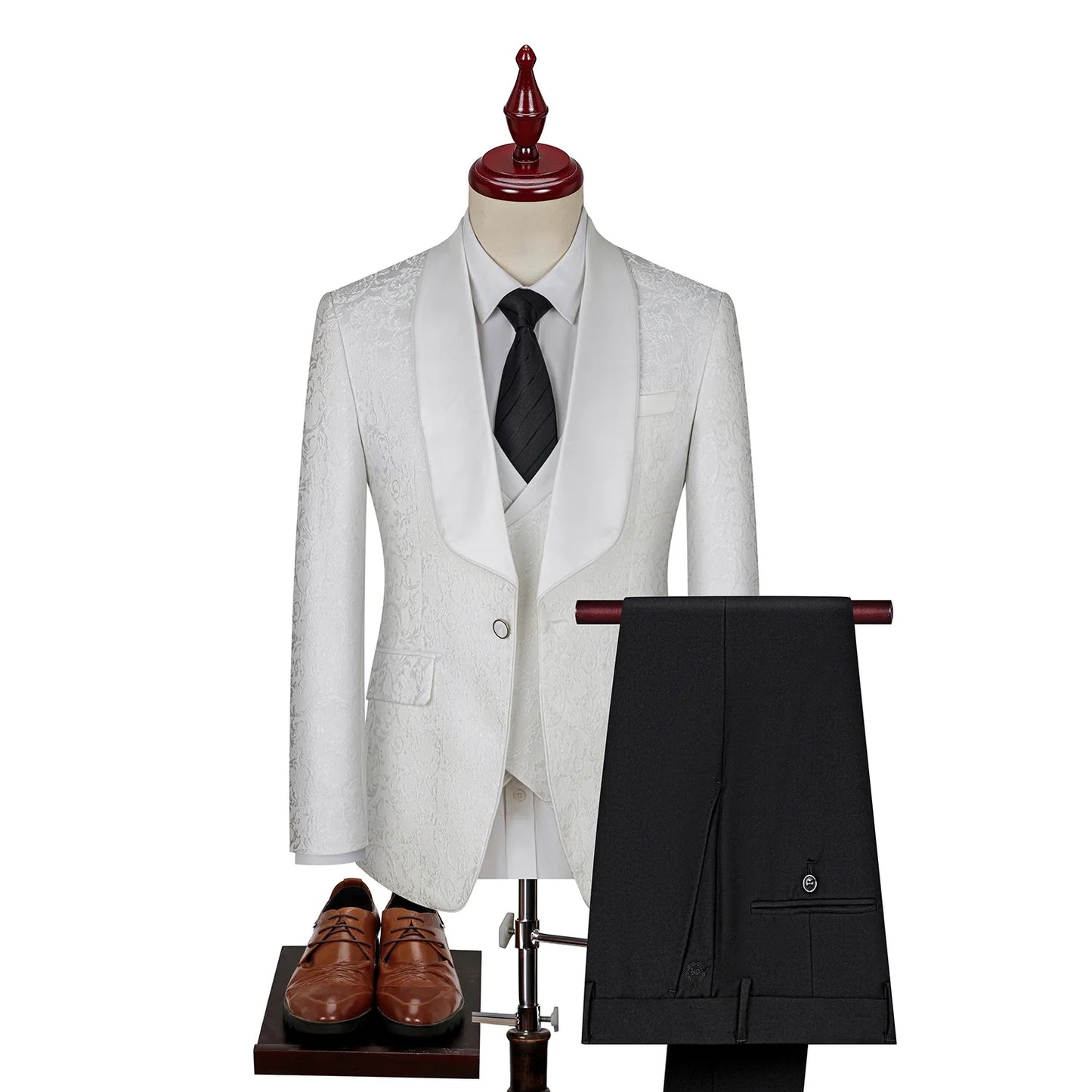 Cross-Border Plus-Size Men's Jacquard Suit 3 Piece Wedding Groom Suit