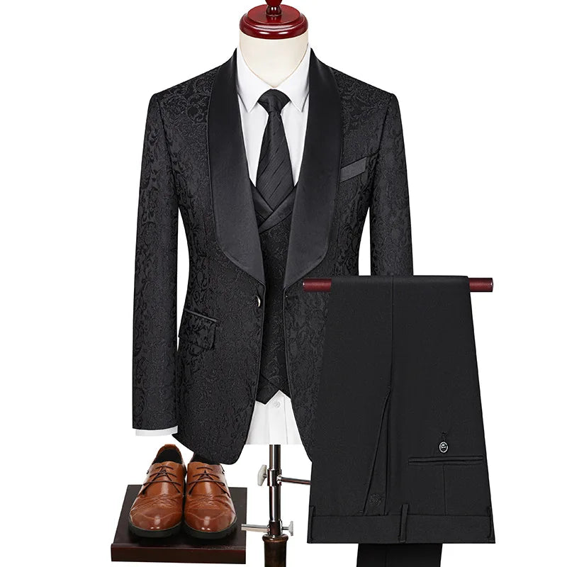 Cross-Border Plus-Size Men's Jacquard Suit 3 Piece Wedding Groom Suit