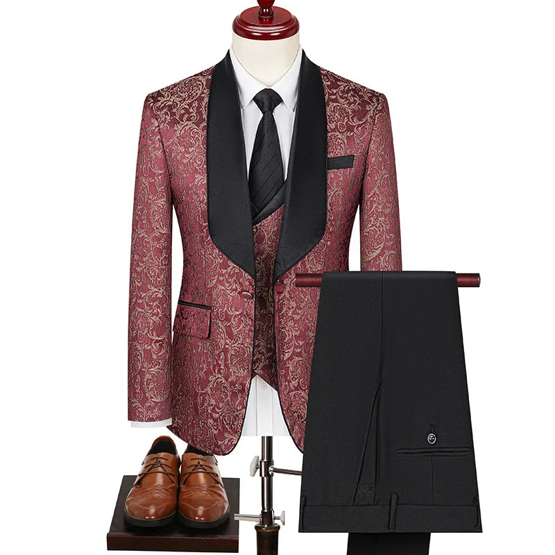 Cross-Border Plus-Size Men's Jacquard Suit 3 Piece Wedding Groom Suit