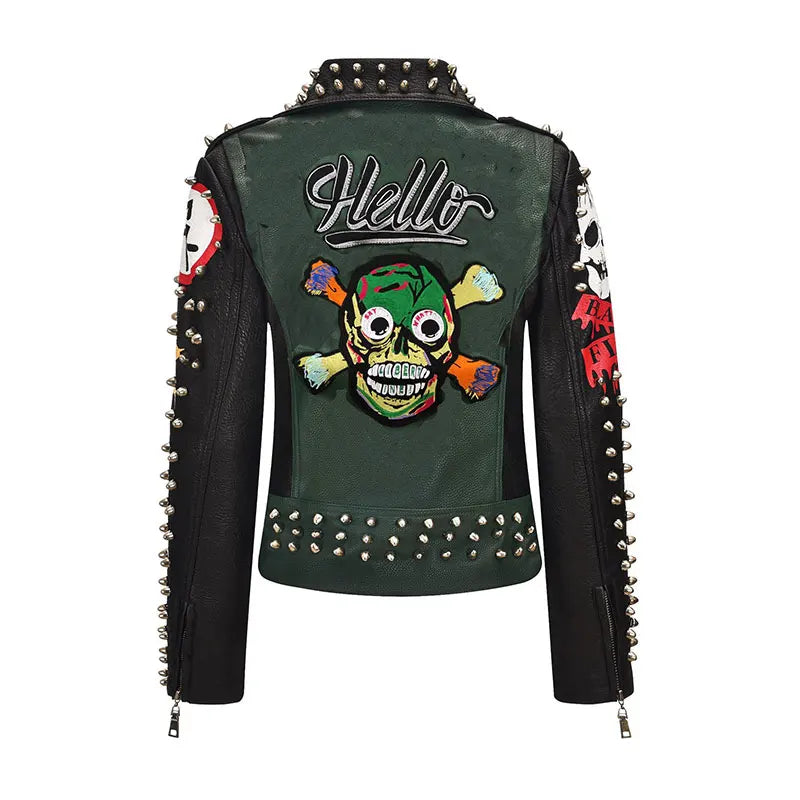 Short Leather Jackets For Punk Women Rivet Slim Streetwear Motorcycle Jackets Coat