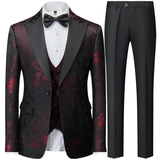 Men's Black Suit with Abstract Floral Patterns in Multiple Colors