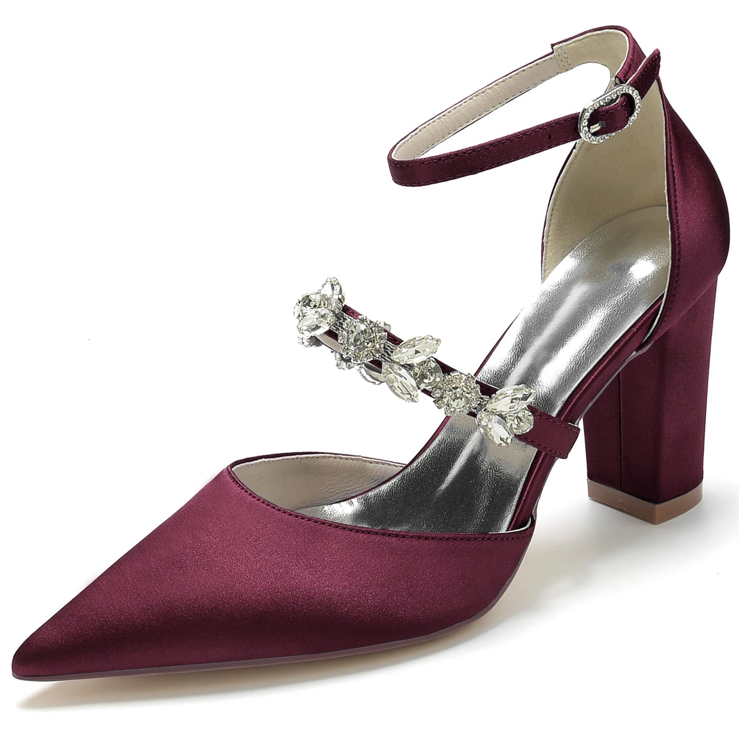 Elegant Satin Pointed Toe Evening Pumps with  Ankle Strap