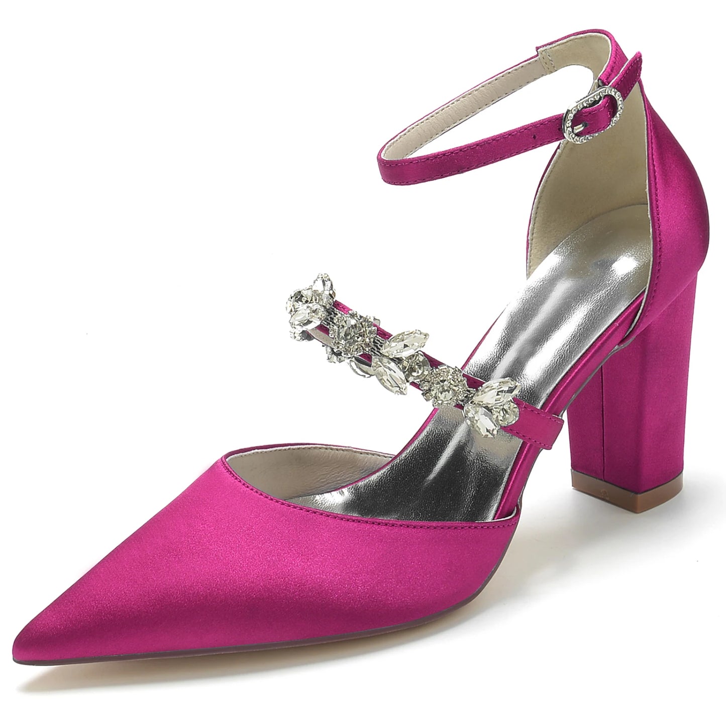 Elegant Satin Pointed Toe Evening Pumps with  Ankle Strap