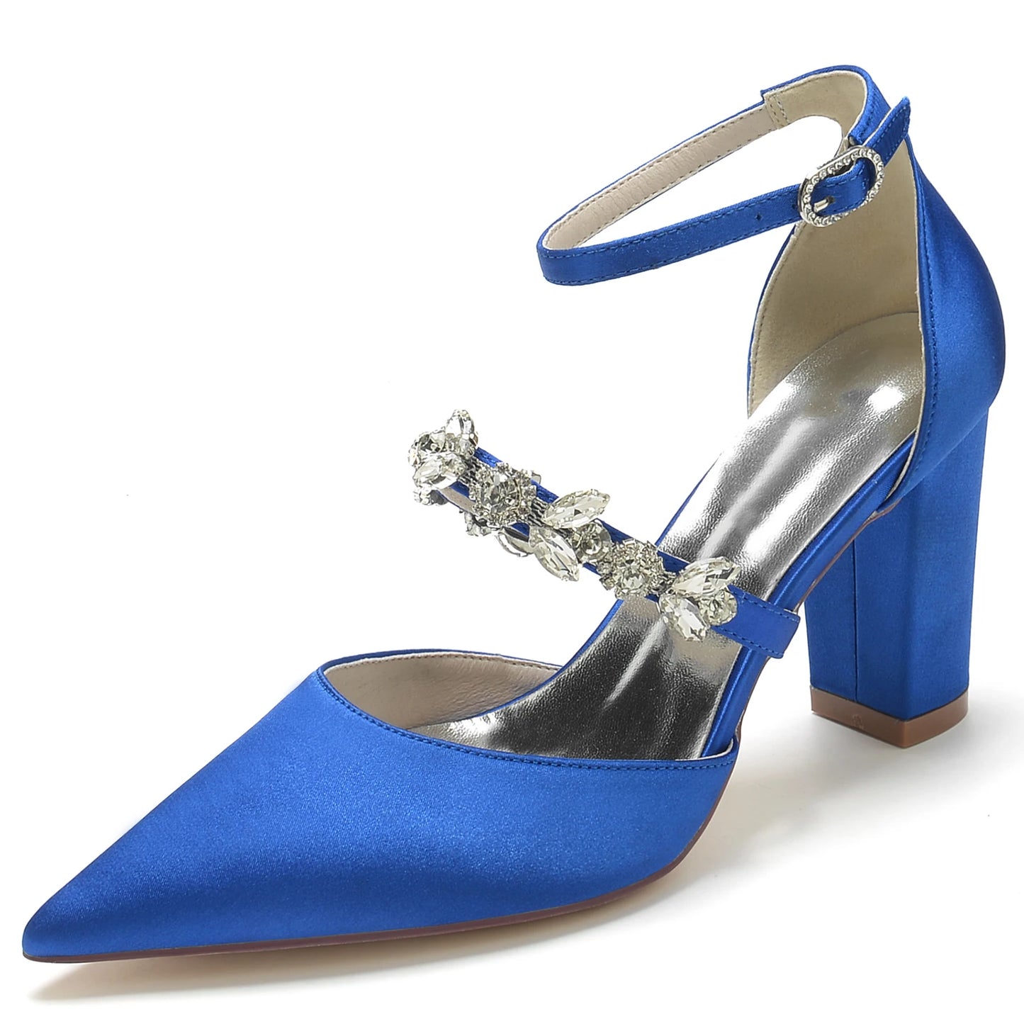 Elegant Satin Pointed Toe Evening Pumps with  Ankle Strap