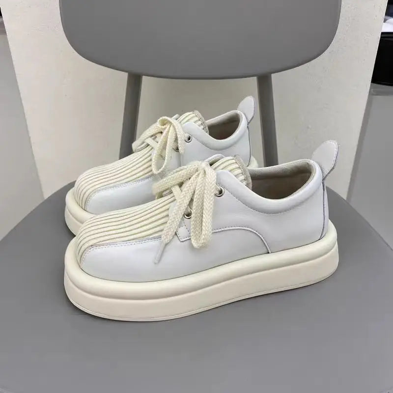 2024 Thick-soled Women's Causal Shoes Designer Lace Up British Leather Shoes