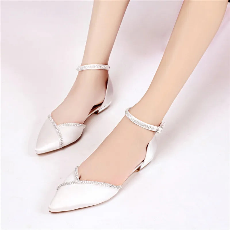 Pointed Toe Ankle Buckle Strap Bridal Prom Dress Shoes