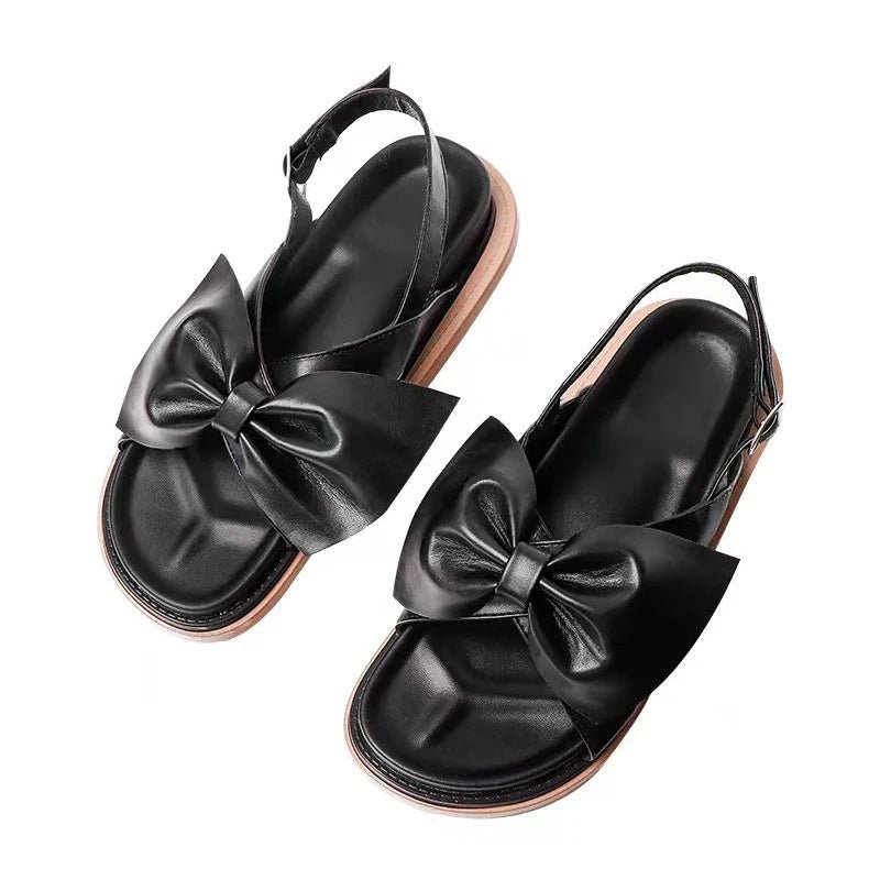 Black Buckle Strap Open Toe Flats Beach Shoes Leather Women's Causal Sandals - LiveTrendsX