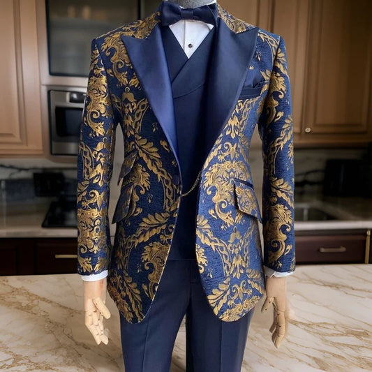 Jacquard Floral Tuxedo Suits for Men Wedding