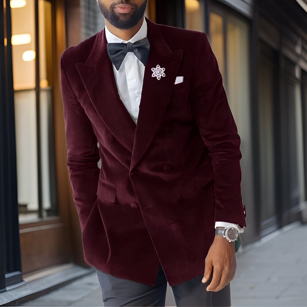 Slim Fit Velvet Wedding Tuxedo Blazer for Men