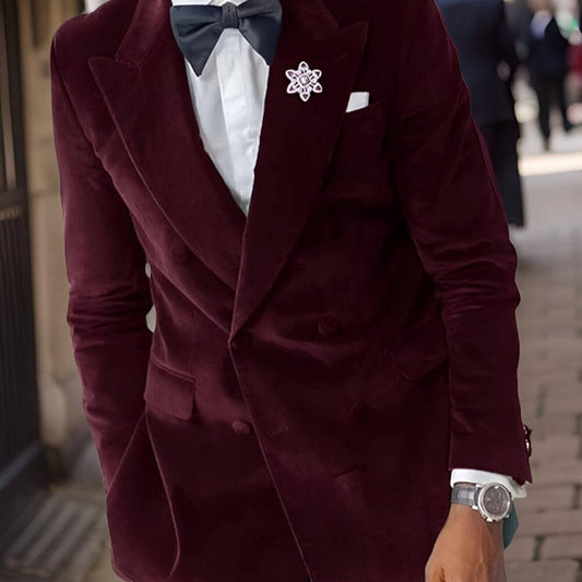 Slim Fit Velvet Wedding Tuxedo Blazer for Men