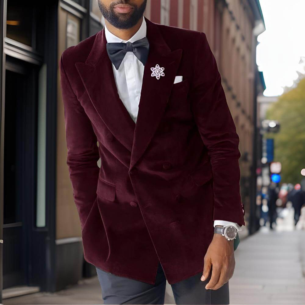 Slim Fit Velvet Wedding Tuxedo Blazer for Men