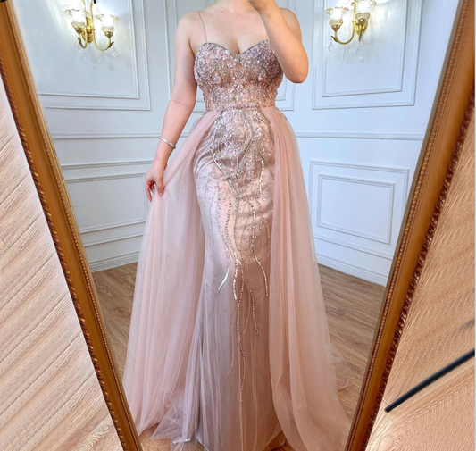 Pink Luxury Overskirt Evening Dresses