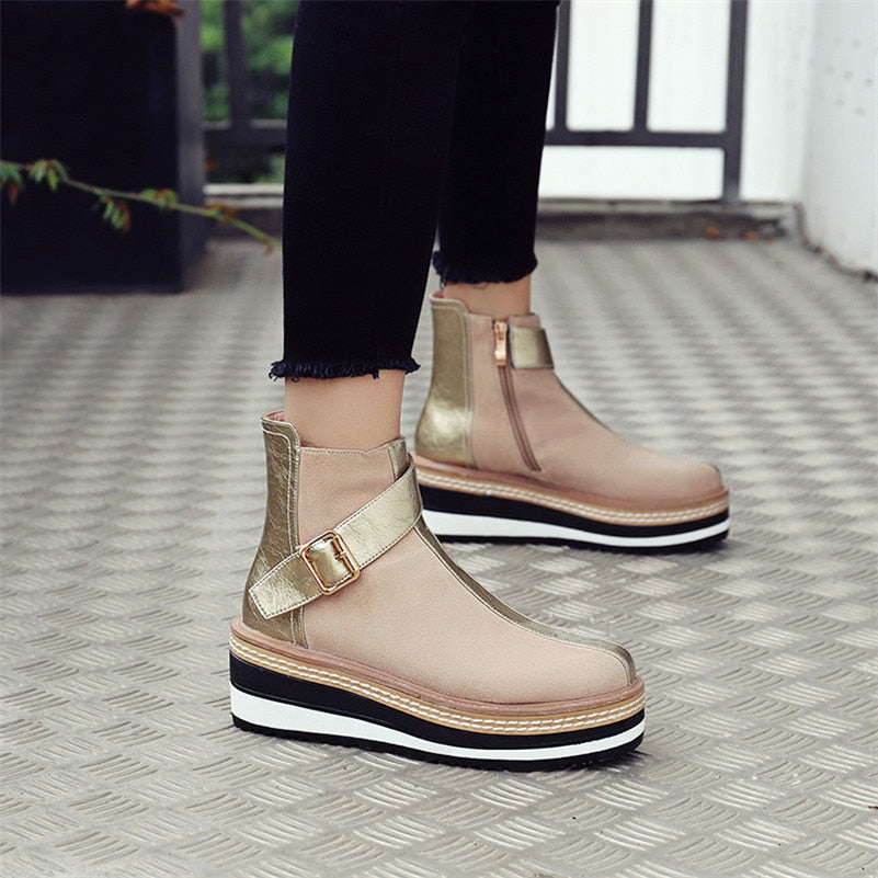 Cow Suede Leather Women Ankle Boots Warm Autumn Winter Riding Boots Platforms Zipper Shoes Woman High Heels Female Shoes - LiveTrendsX