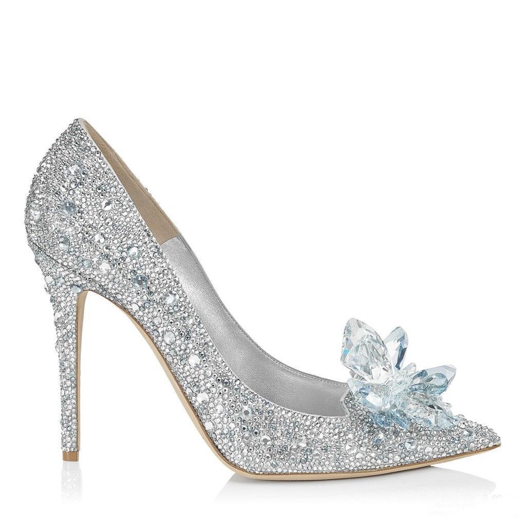 Wedding Shoes Woman Wedding Dress Bride Shoe Silver High-heeled Shoes Woman Fine With Princess Rhinestone - LiveTrendsX