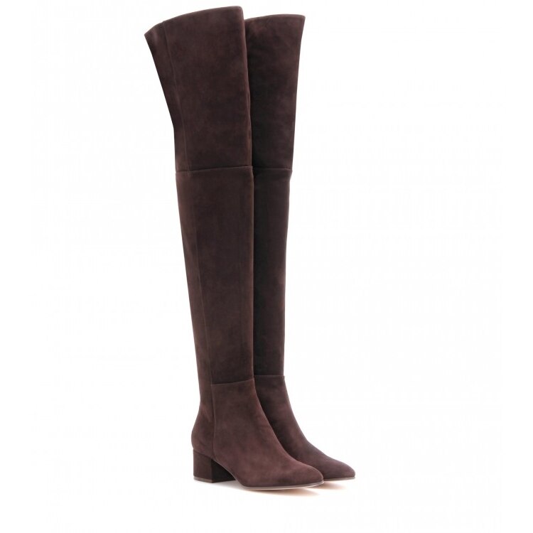 New Woman Round Toe Suede Thick Heels Over The Knee Boots