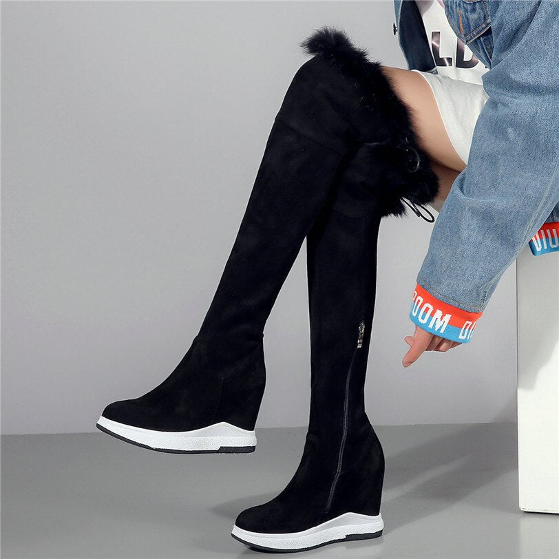 Punk Long Trainers Women Cow Leather Knee High Boots