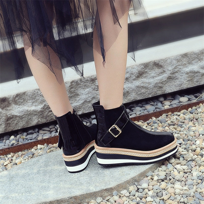 Cow Suede Leather Women Ankle Boots Warm Autumn Winter Riding Boots Platforms Zipper Shoes Woman High Heels Female Shoes - LiveTrendsX