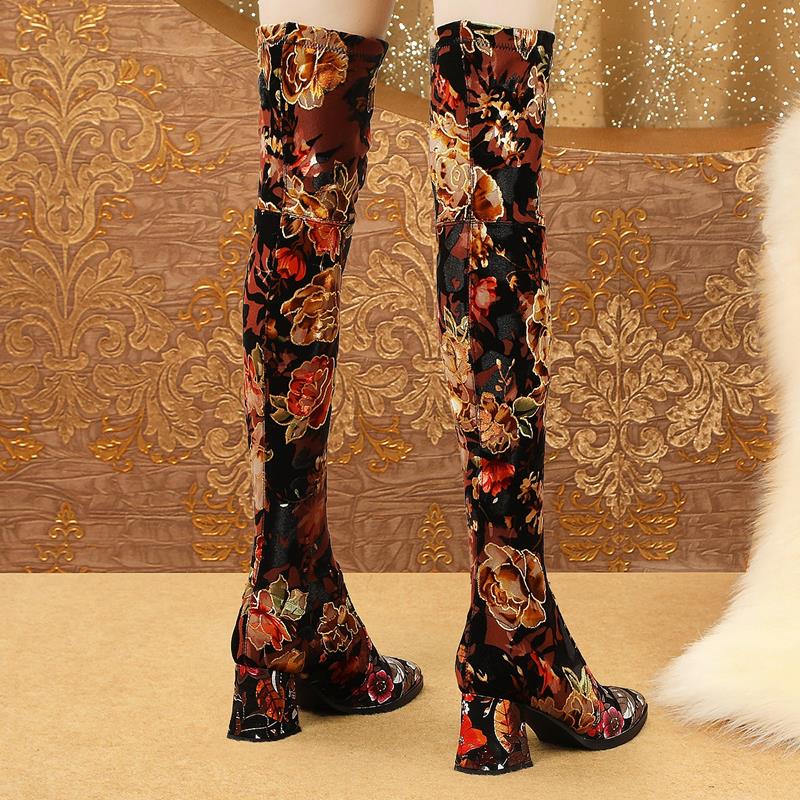 new genuine leather Elastic material high quality women boots floral girls long boots Autumn Winter fashion boots - LiveTrendsX