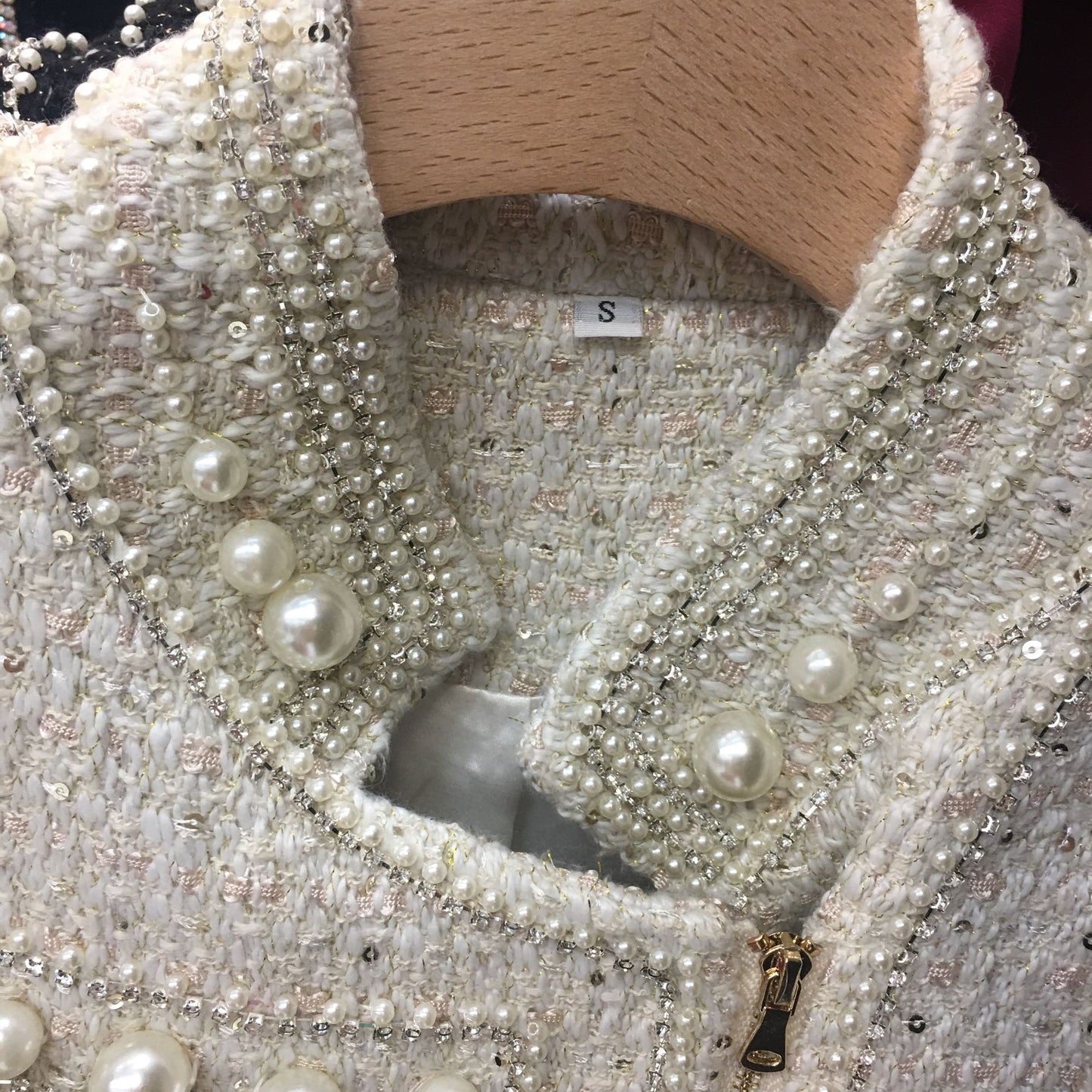 Small fragrance vintage hand beaded diamond tweed woolen coat women autumn winter stand collar fashion jacket - LiveTrendsX