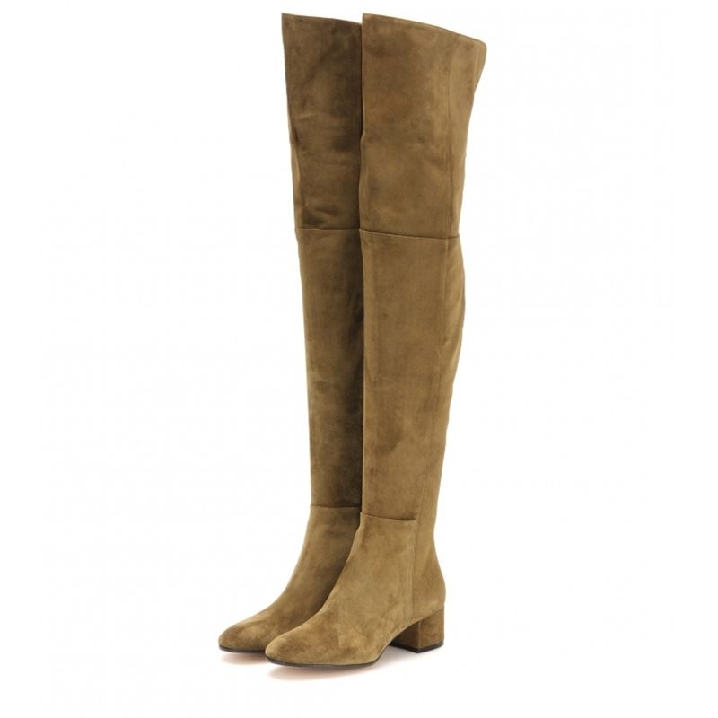 New Woman Round Toe Suede Thick Heels Over The Knee Boots