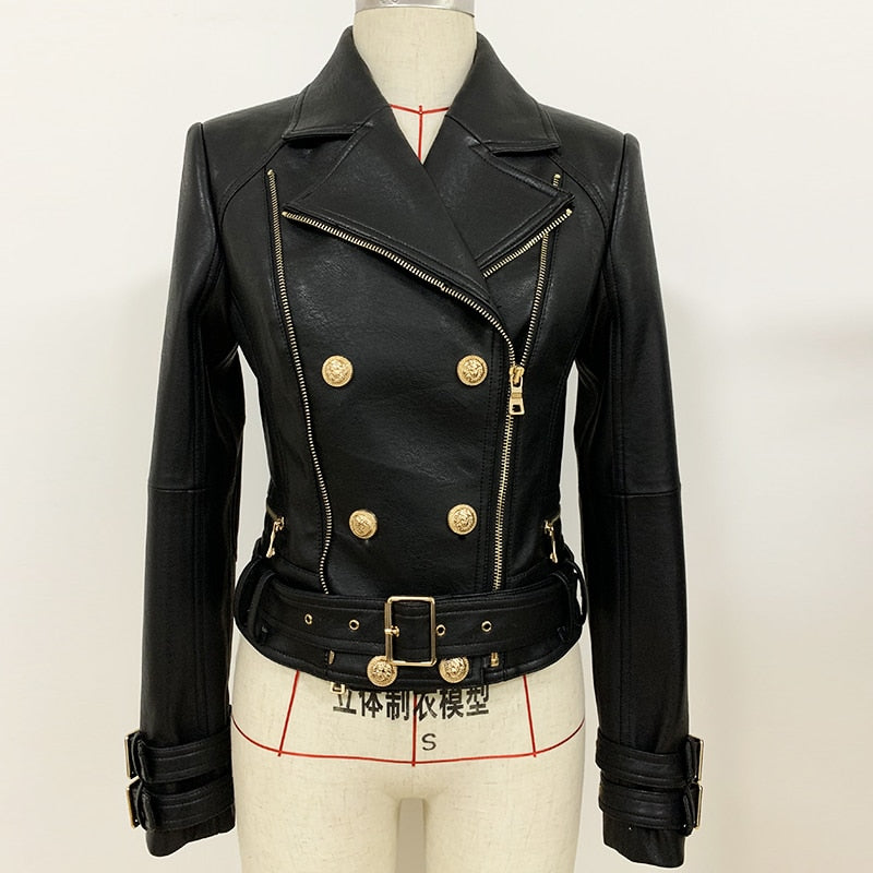 HIGH QUALITY 2020 Newest Designer Jacket Women's Lion Buttons Faux Leather Jacket Motorcycle Biker Jacket - LiveTrendsX