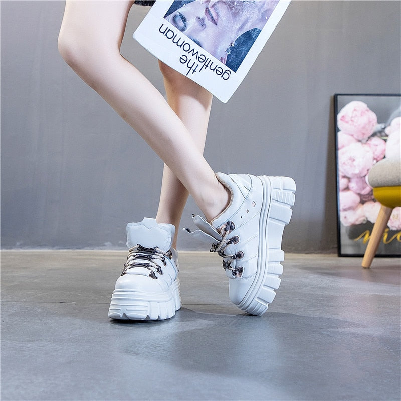 Genuine Leather Women's Chunky Sneakers Fashion Brand Style Winter Women Platform Shoes Trainers Lady Footwear - LiveTrendsX