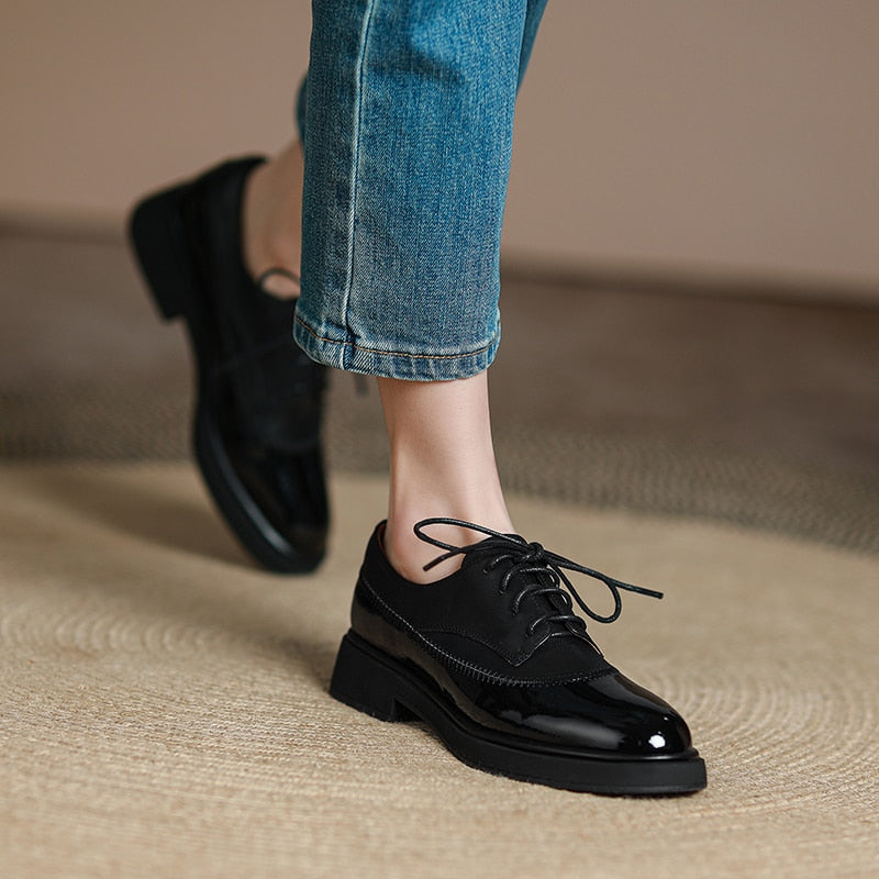 Women Genuine Leather Oxfords Shoes