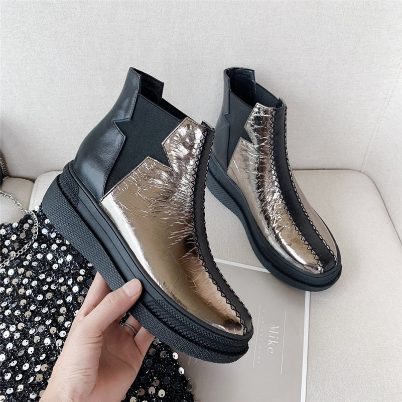 Autumn Winter Brand Genuine Leather Women Ankle Boots Warm Platform Short Boots Sports Casual Shoes Woman Chelsea Boots - LiveTrendsX