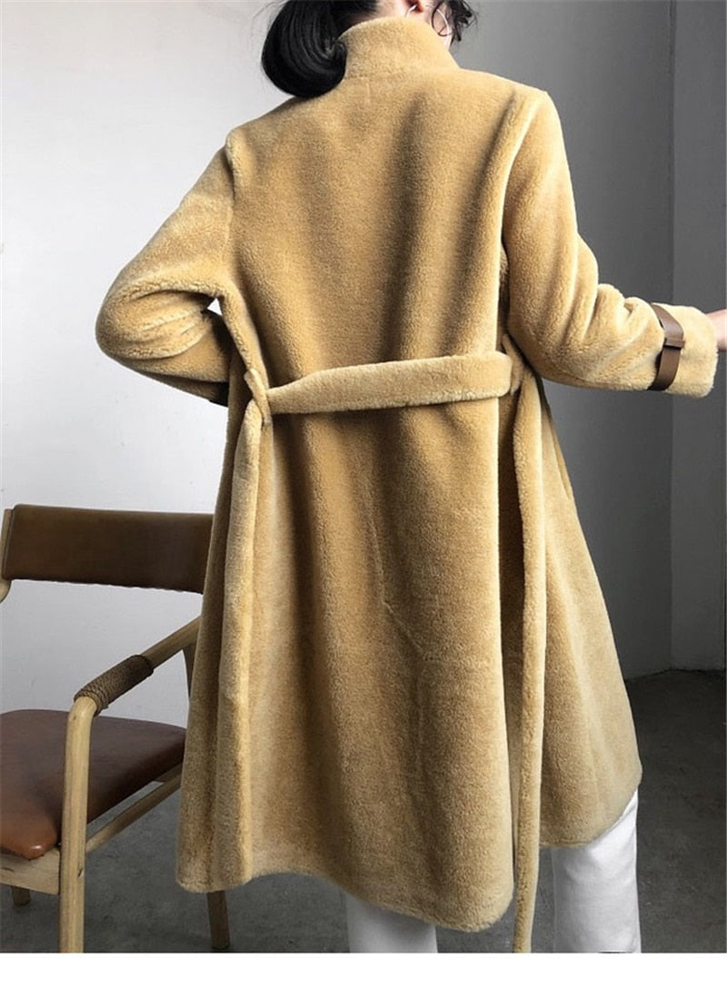 Fur Long Coat Overcoat Women's Winter Warm Genuine Sheep Fur Jacket Ladies 100% Wool Coat - LiveTrendsX