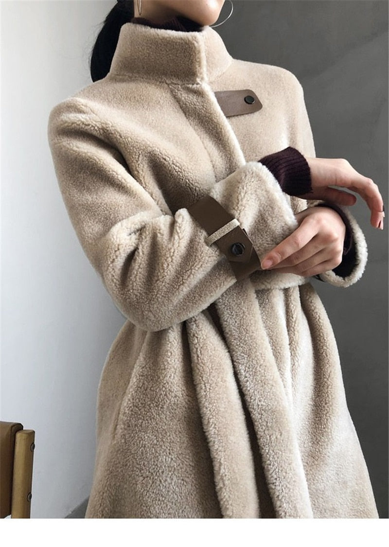 Fur Long Coat Overcoat Women's Winter Warm Genuine Sheep Fur Jacket Ladies 100% Wool Coat - LiveTrendsX