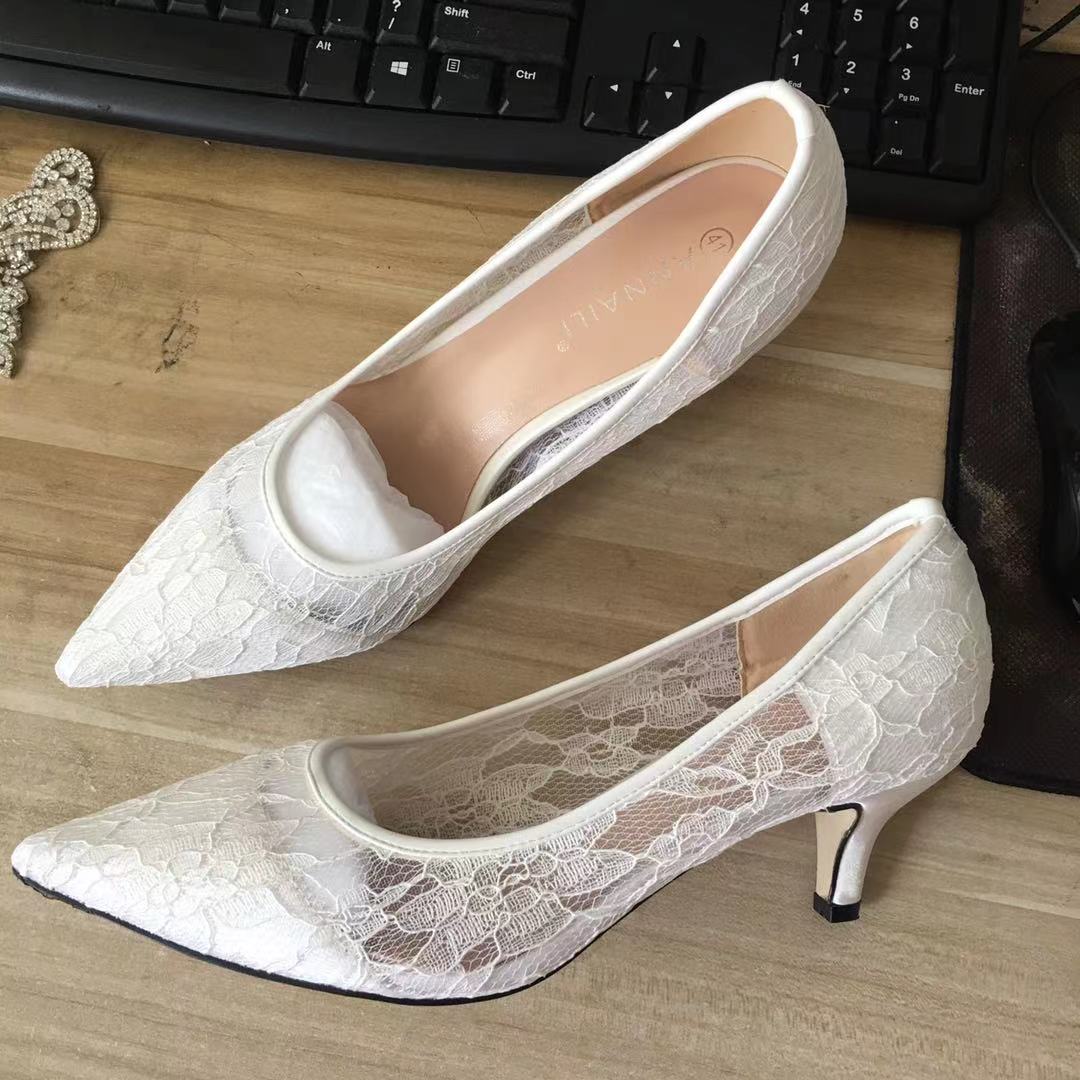 Flowers Wedding Shoes New Design Pumps Bride Lace High Heels