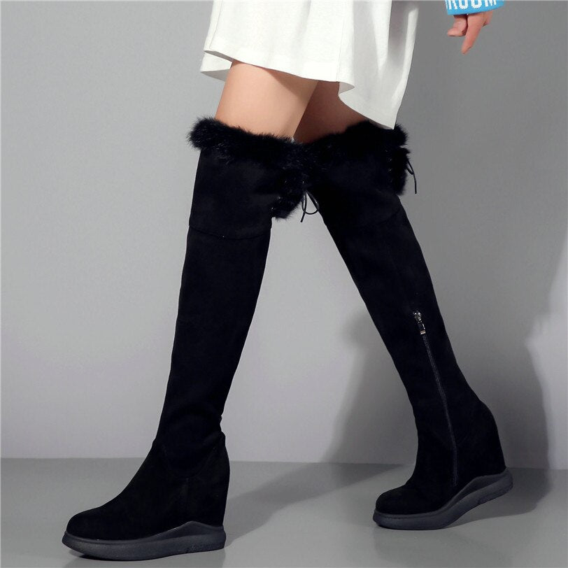 Punk Long Trainers Women Cow Leather Knee High Boots