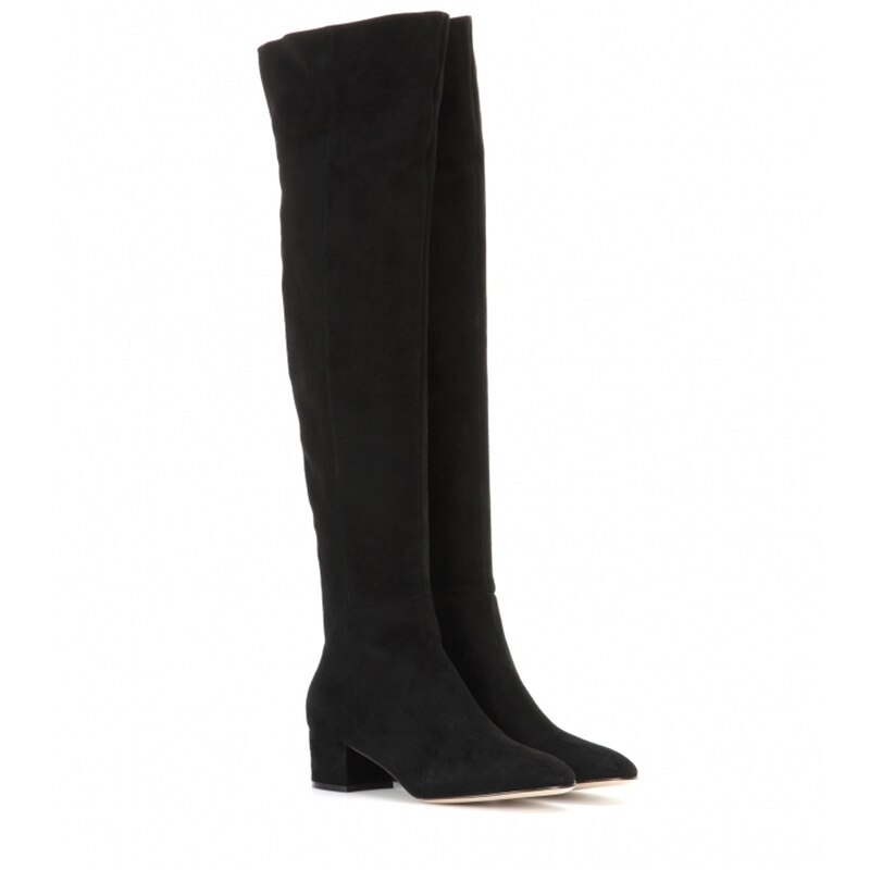 New Woman Round Toe Suede Thick Heels Over The Knee Boots