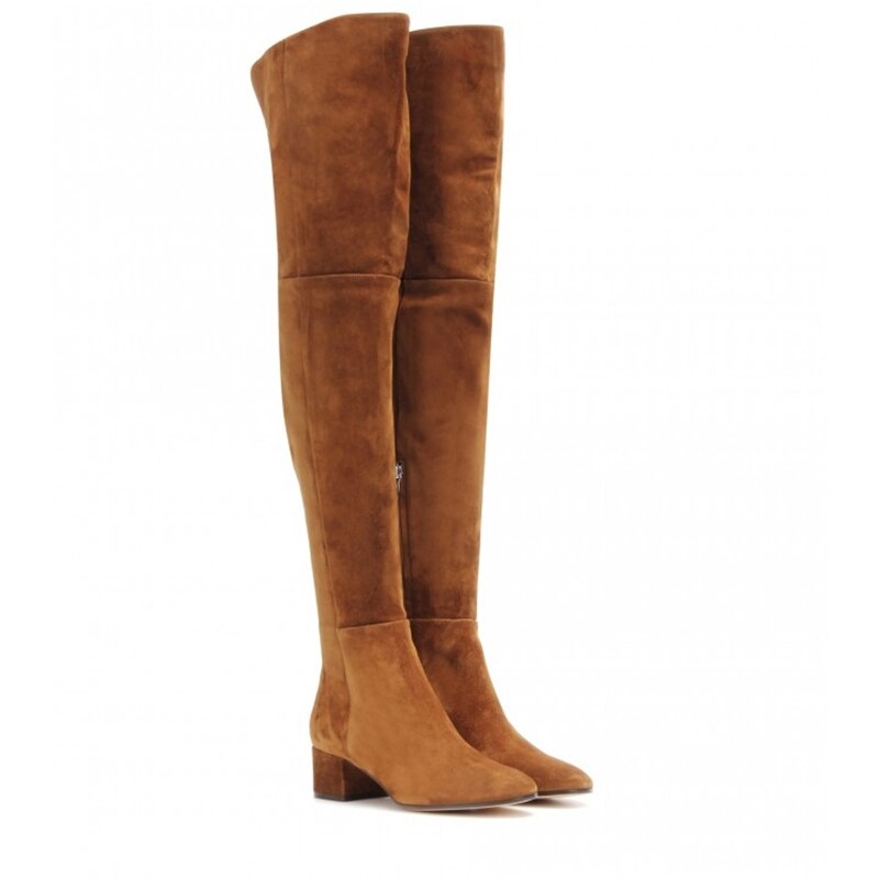 New Woman Round Toe Suede Thick Heels Over The Knee Boots