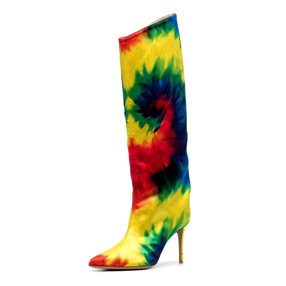 Rainbow-colored Knee-High Boots Women Night Club Shoes