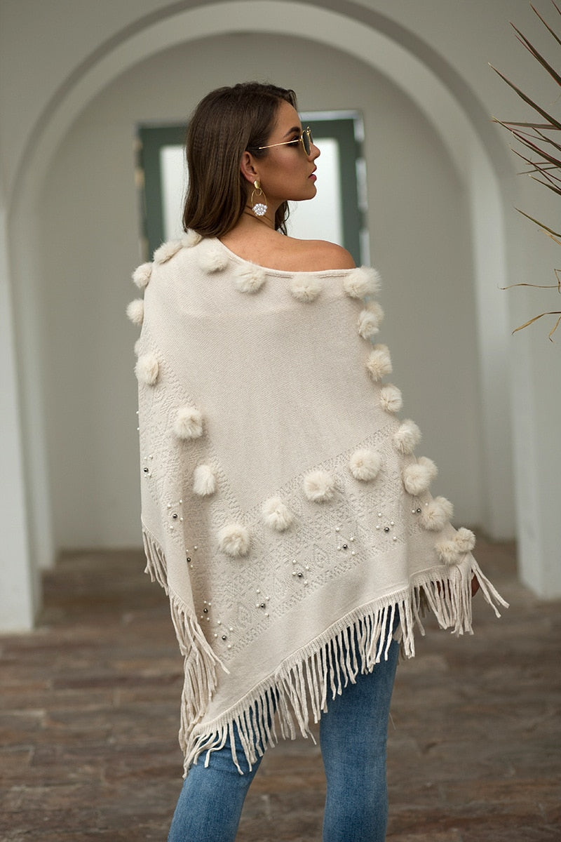 Women's ponchos and capes накидка женская пончо cloak Winter Knitted Cashmere Poncho Capes Shawl tassel Cardigans Sweater - LiveTrendsX