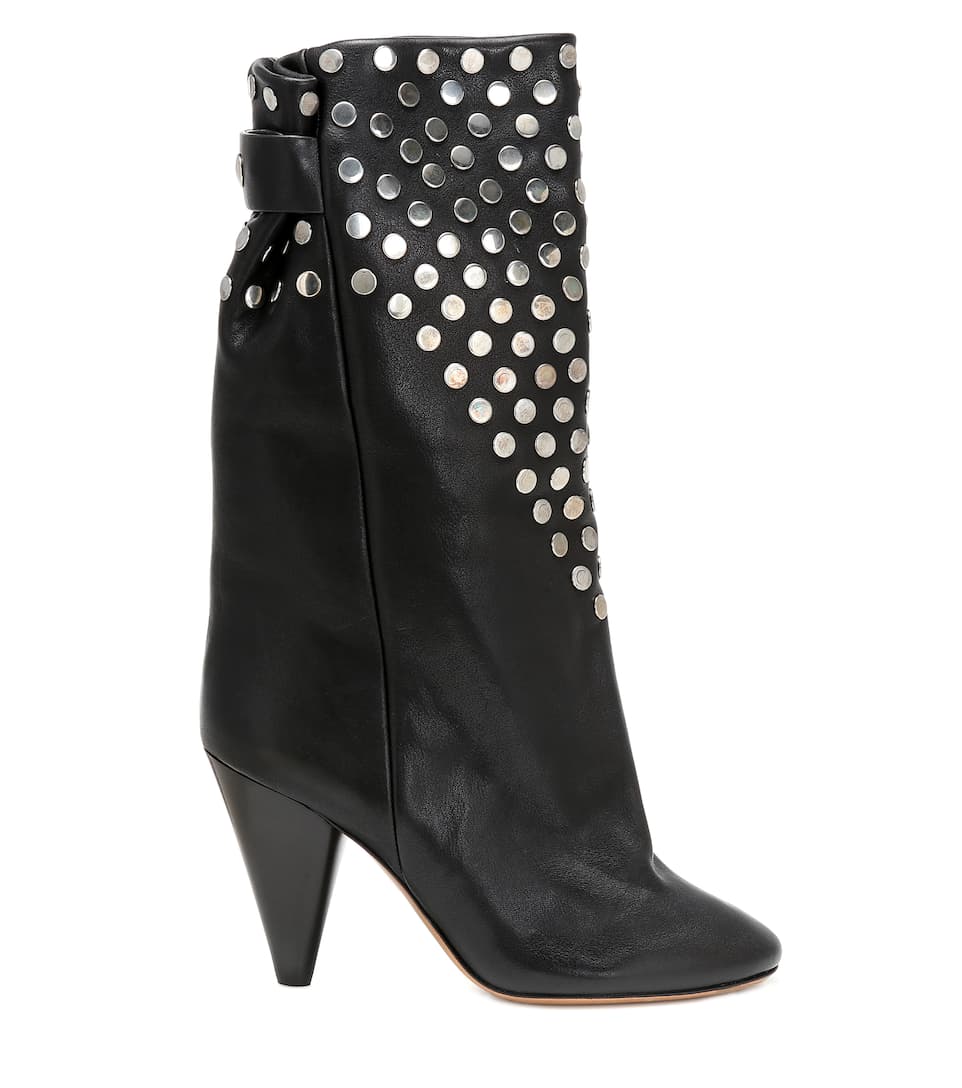 Lady Punk Metal Rivets Studs Martin Boots Black Leather Spike Heels